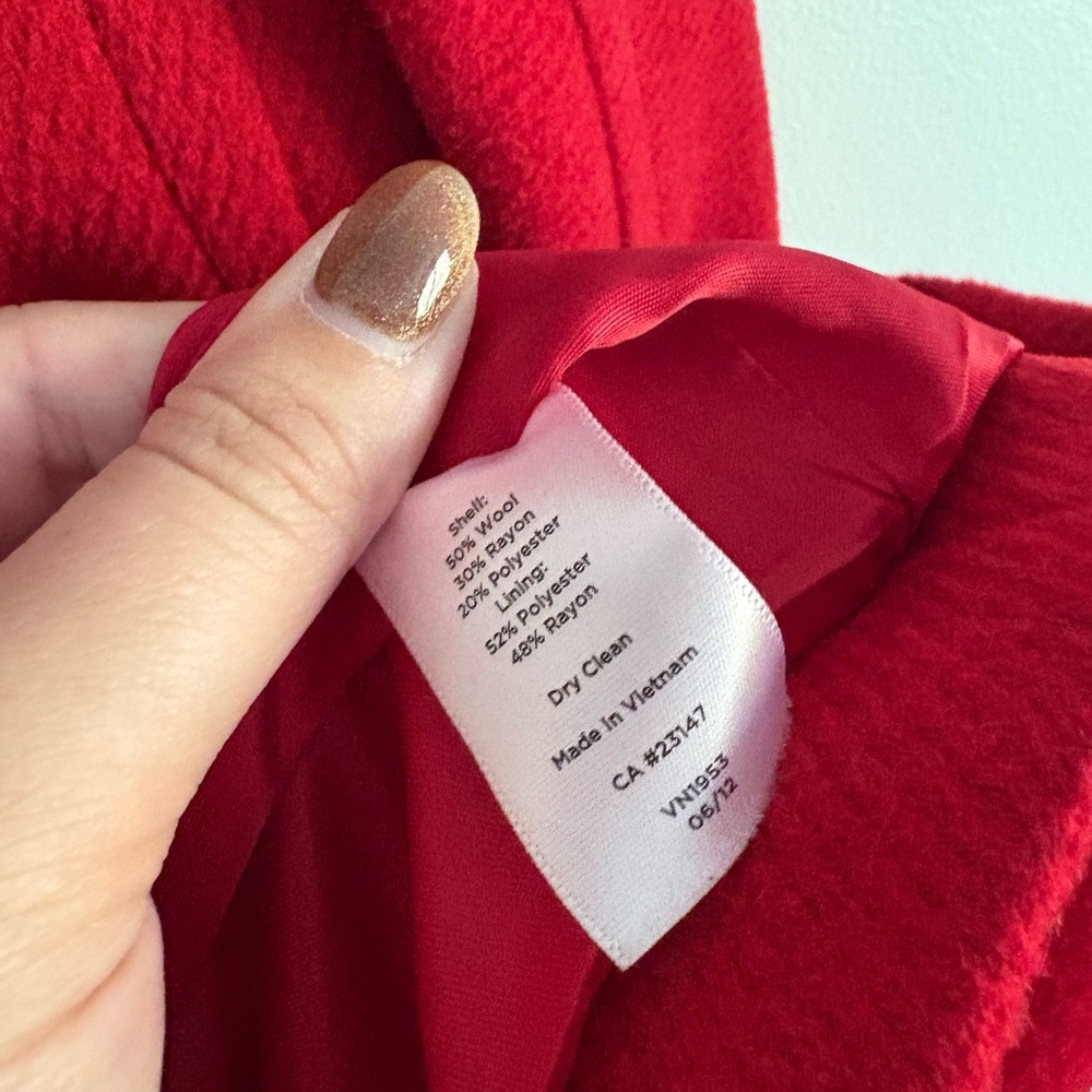 Talbots Red Wool Blend Button Front Coat - Picture 3 of 7